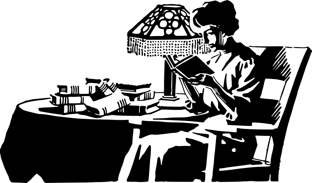 Graphic of a woman reading books