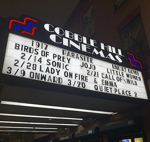 Photo of a Brooklyn cinema at night