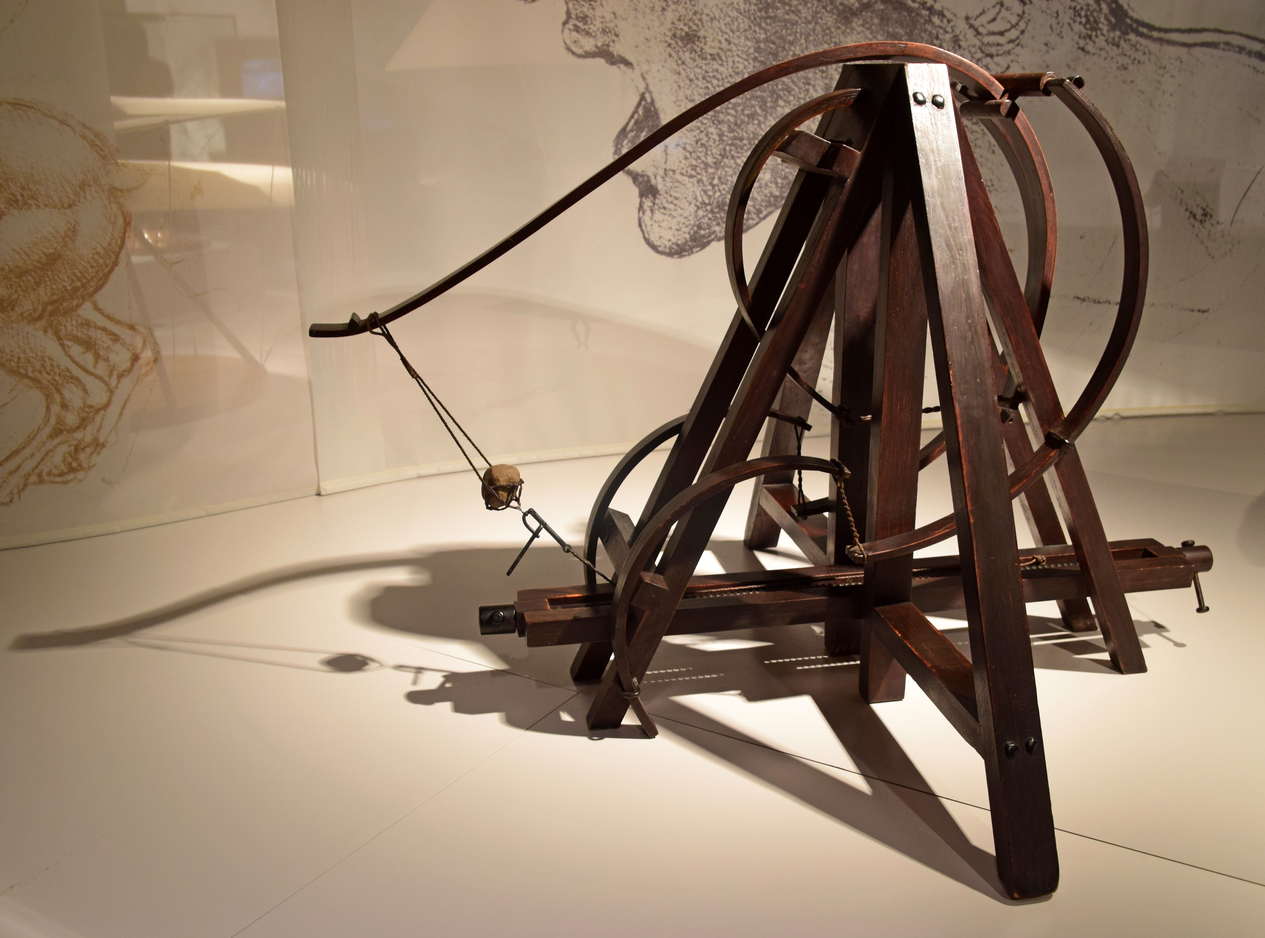 Colour photo of a small historic catapult